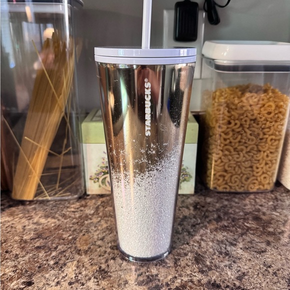Starbucks Metallic Silver Tumbler with Straw - Picture 1 of 2